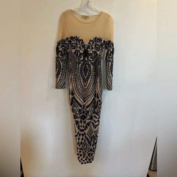 Wow Couture Dresses | Gold Label Wow Couture Womens Nude & Blue Sequin Gown Sz Small New W Tags | Color: Blue/Tan | Size: S | Aimee_Ecton's Closet